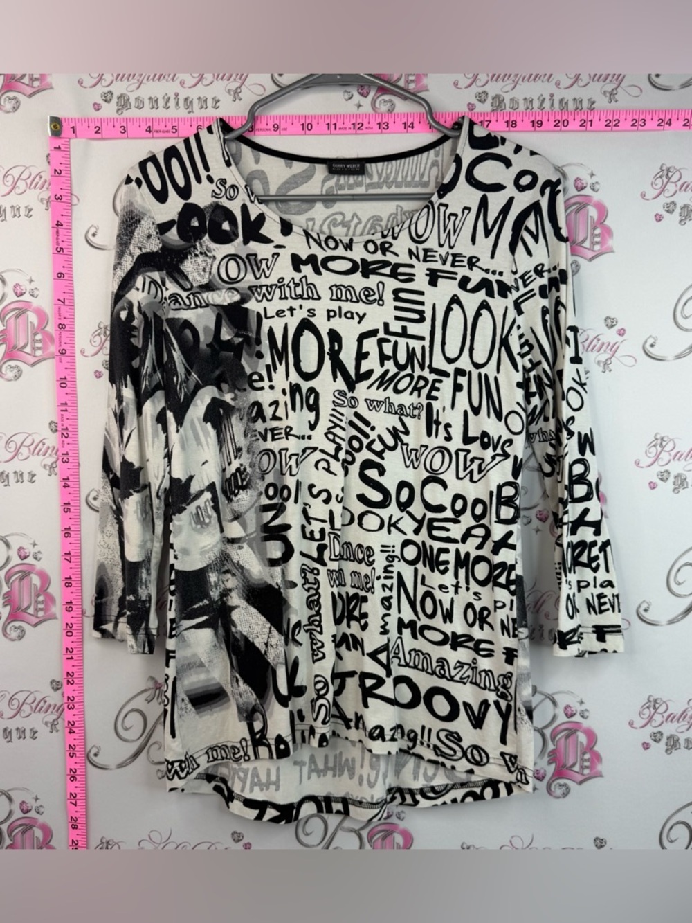 Gerry Weber shirt stretchy fonts Black and White Graphic Text Print Top